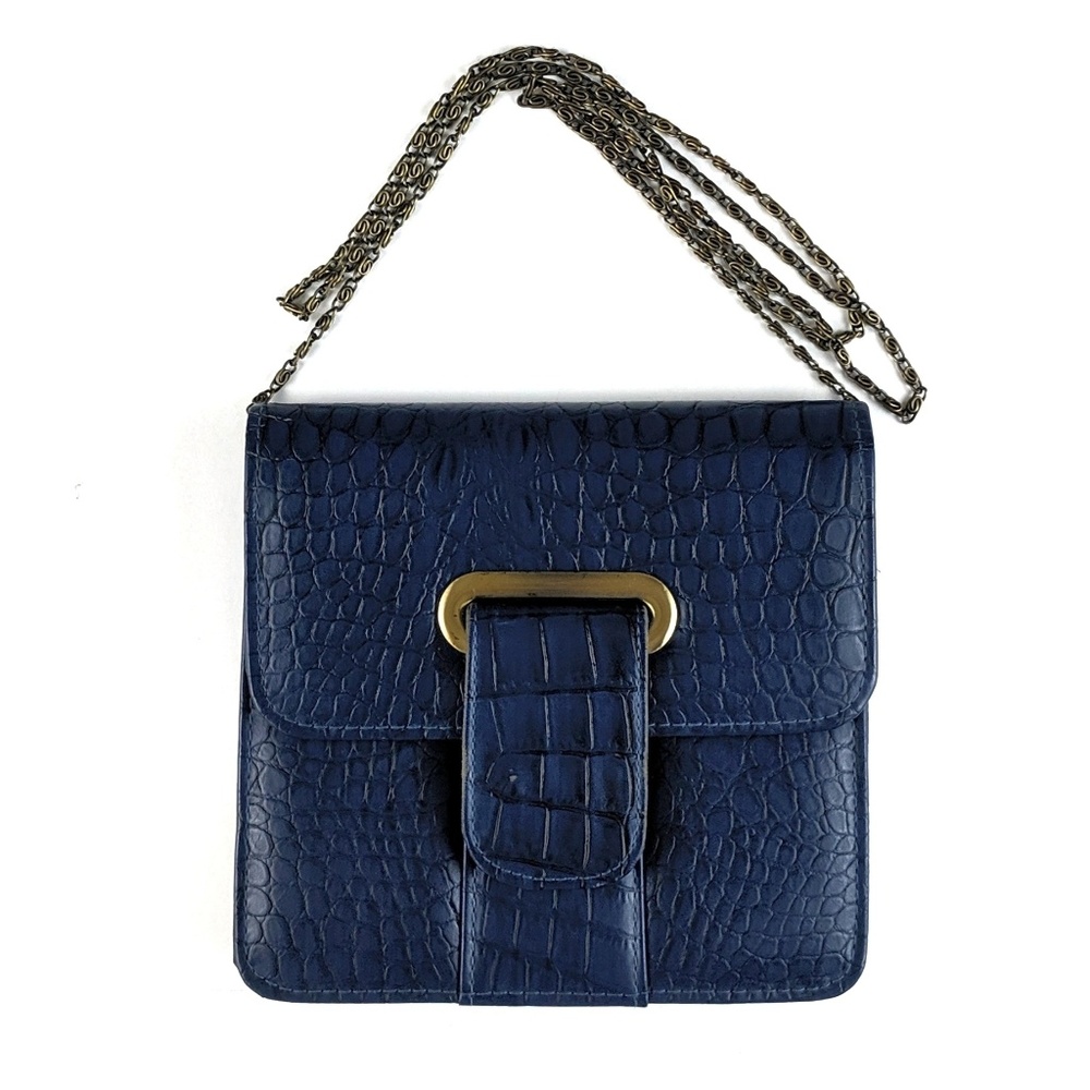 Navy Faux Leather Crossbody Purse Crocodile